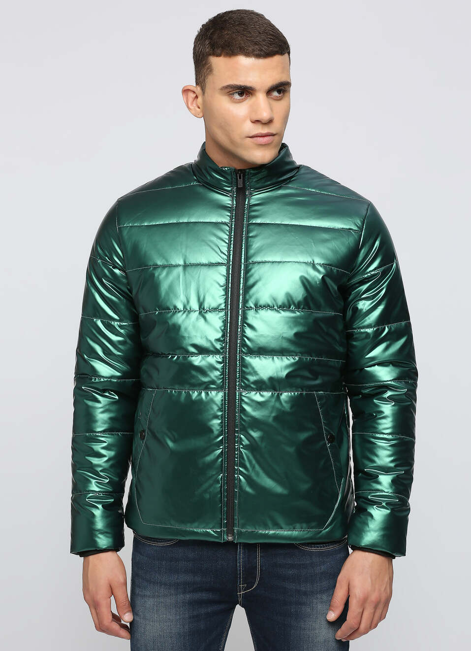 Green Shiny Puffer Jacket, , large image number 1