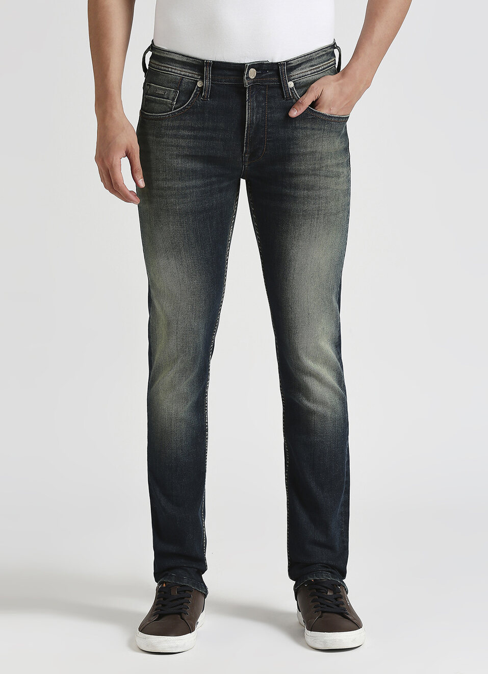 Vapour Dark Blue Mid Rise Slim Fit Jeans, , large image number 2