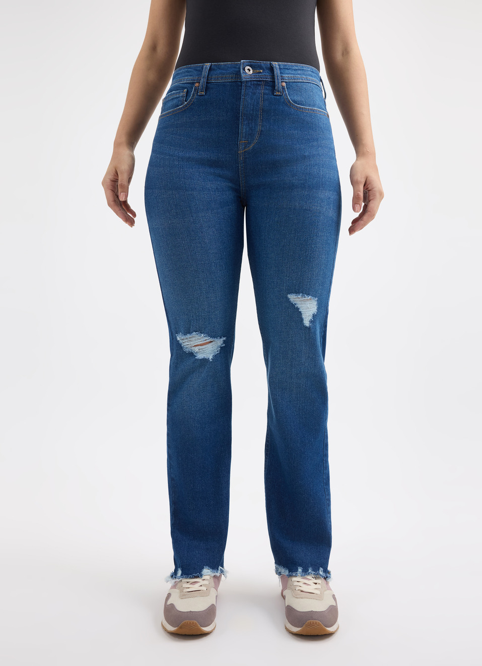Women Blue Straight Fit High Rise Distressed Jeans , , large image number 1