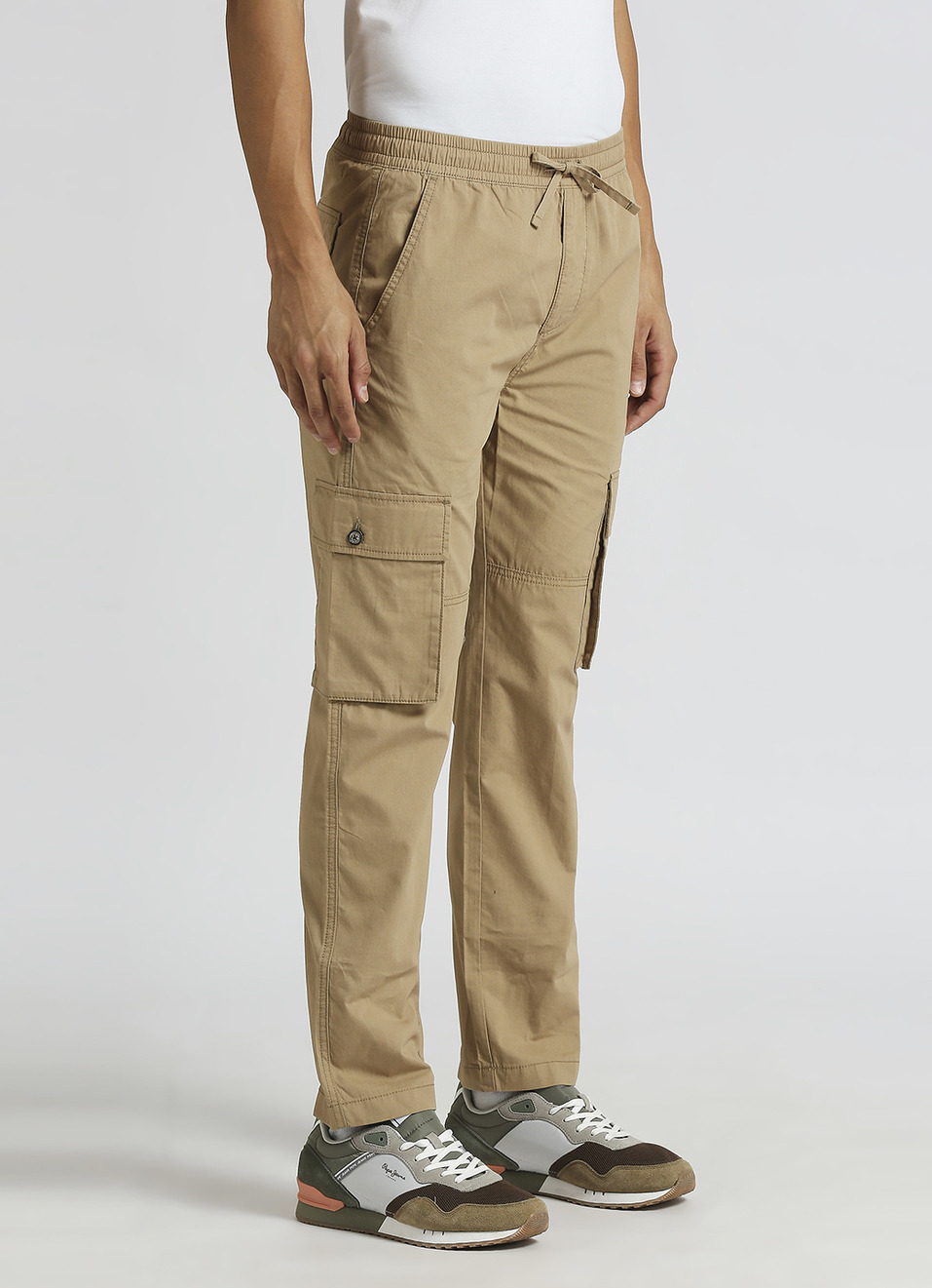 Brown Solid Cargo Pants, , large image number 5