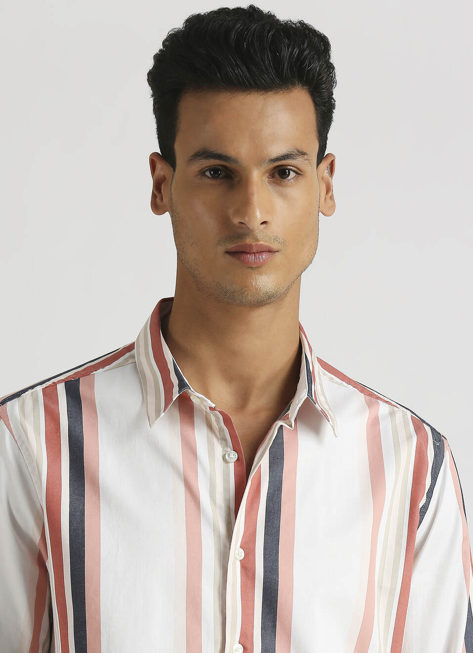 Peach Yarn Dyed Stripes Premium Stretch Long Sleeve Shirt, , large image number 4