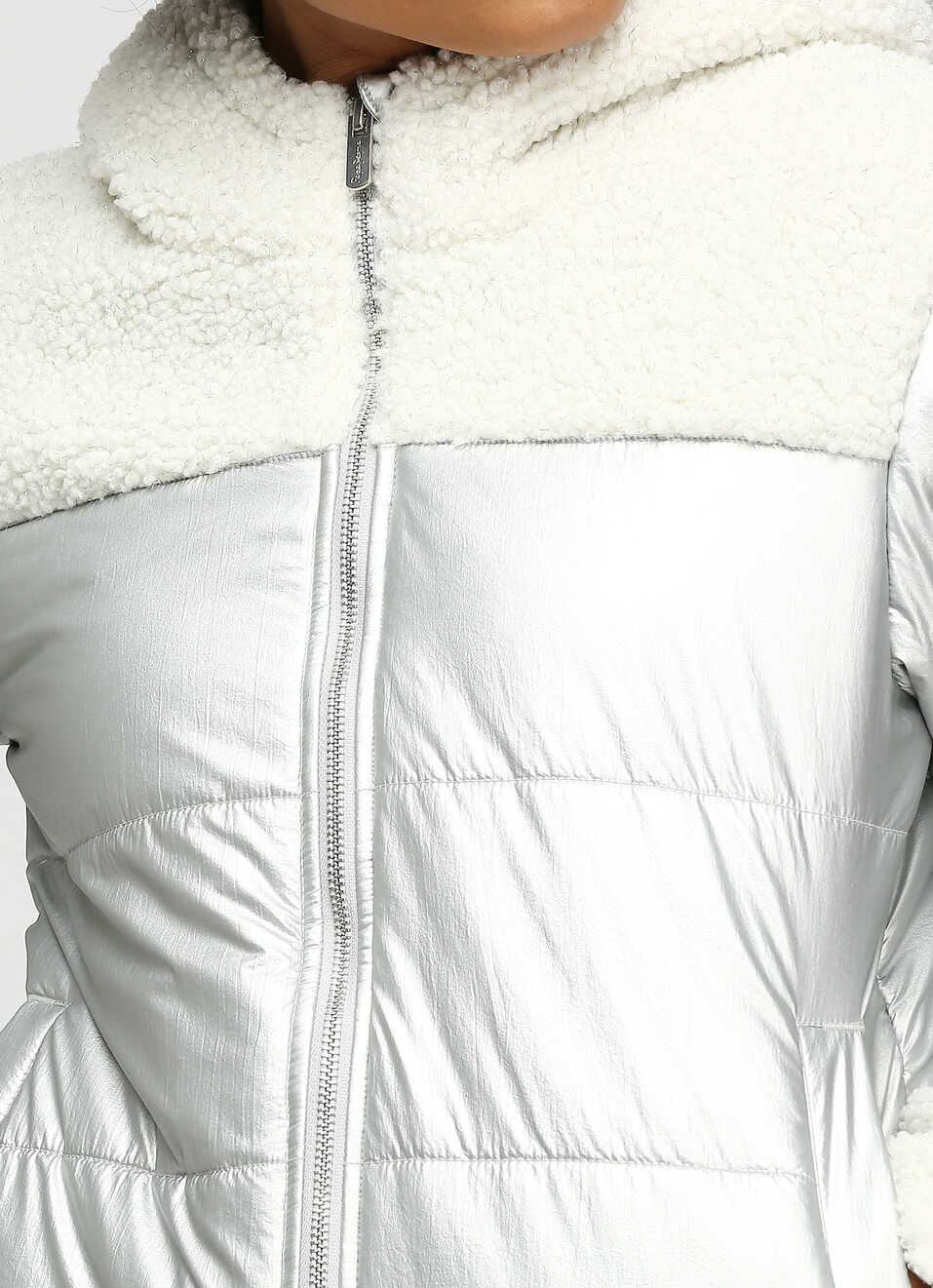Silver Colour Block  Puffer Jacket, , large image number 4