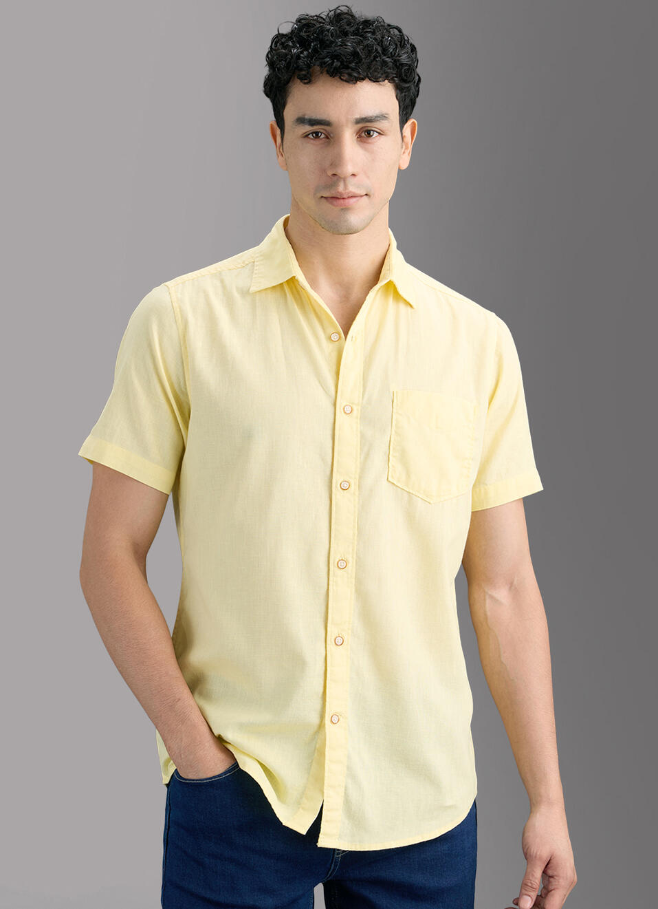 Men Yellow Solid Long Sleeve Shirt, , large image number 5
