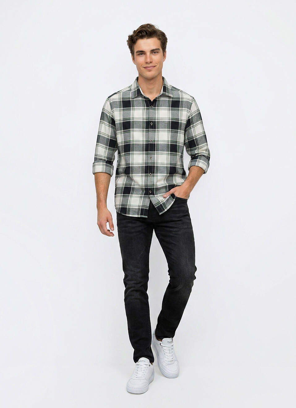 Men Black Checked Dobby Long Sleeve Shirt, , large image number 5