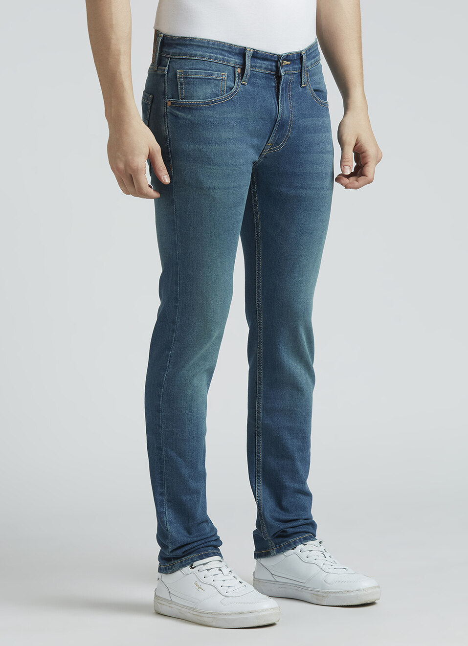 Vapour Blue Mid Rise Slim Jeans, , large image number 5