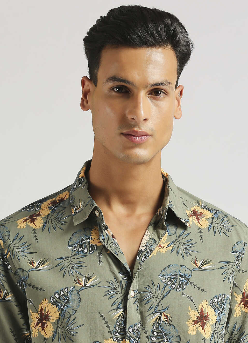 Olive Floral Print Short Sleeve Shirt, , large image number 4
