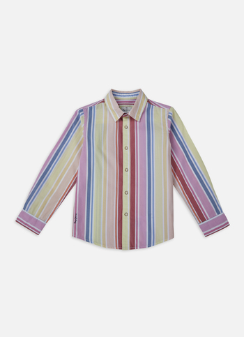 Boys Red Vertical Stripe Full Sleeve Shirt
