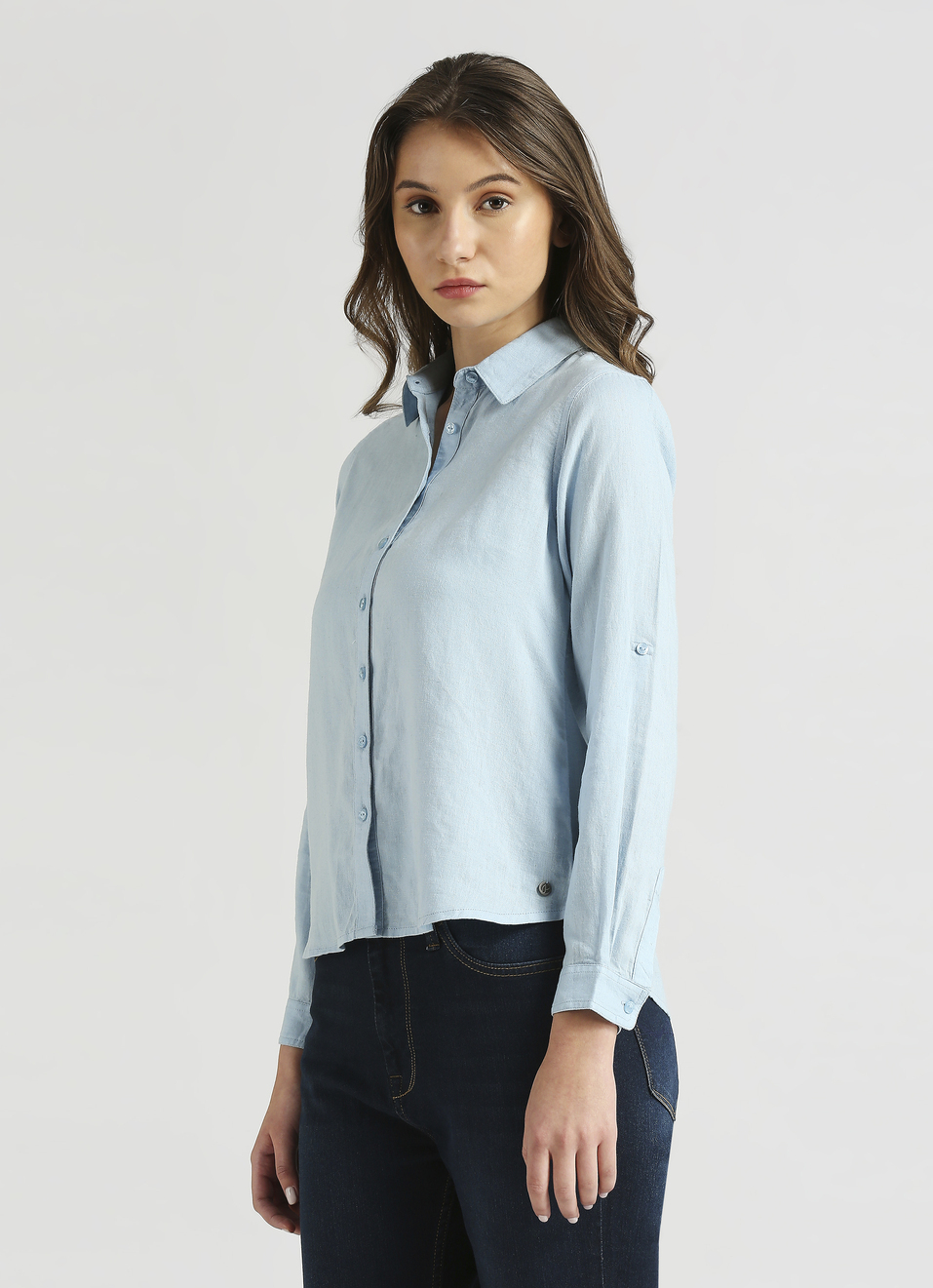 Aqua Front Open Placket Linen Full Sleeve Shirt, , large image number 3