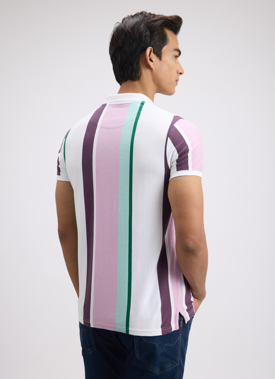 Men Purple Stripe Short Sleeve Polo, , large image number 2
