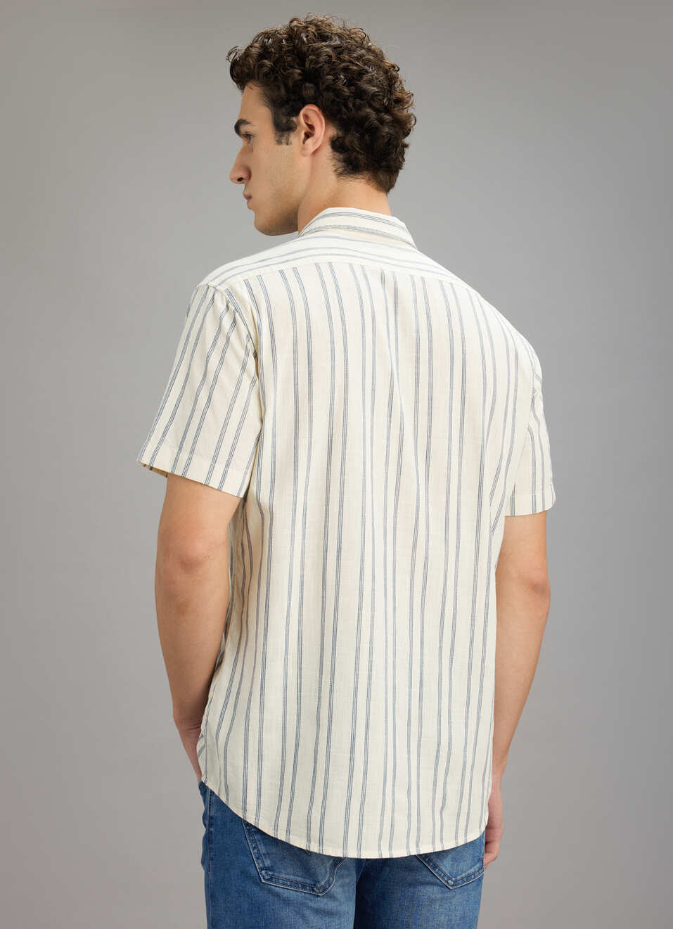 Men White Striped Shirt, , large image number 5