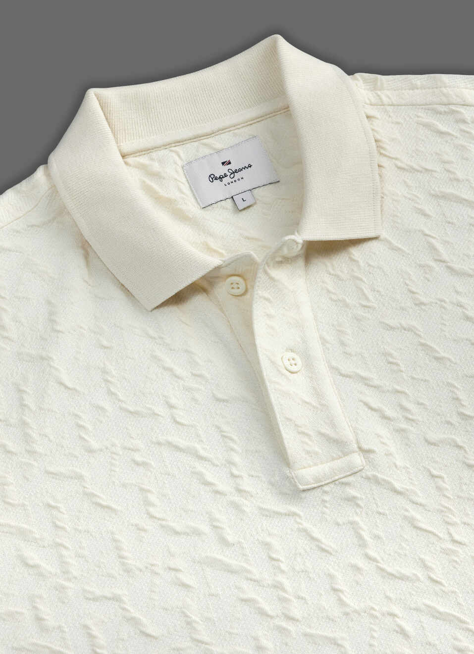 Men Ivory Jacquard Polo Collar T-shirt, , large image number 3