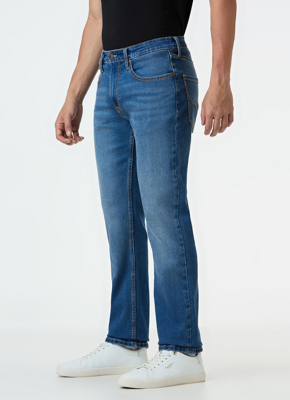 Men Blue Mid Rise Straight Fit Stretchable Jeans, , large image number 5