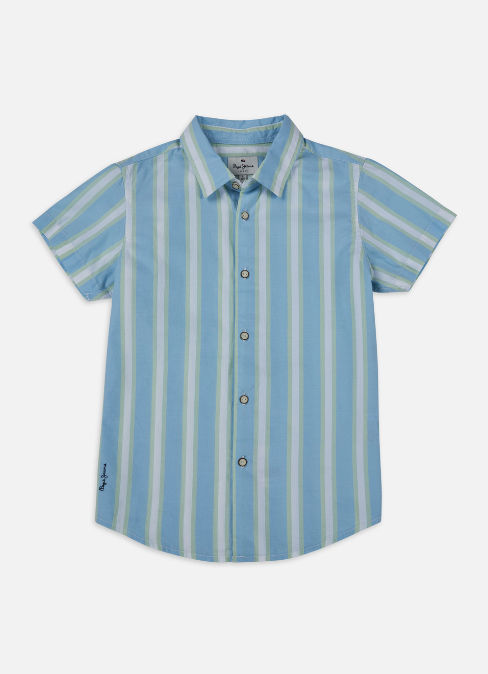 Boys Blue And White Vertical Stripe Short Sleeve Shirt, , large image number 0