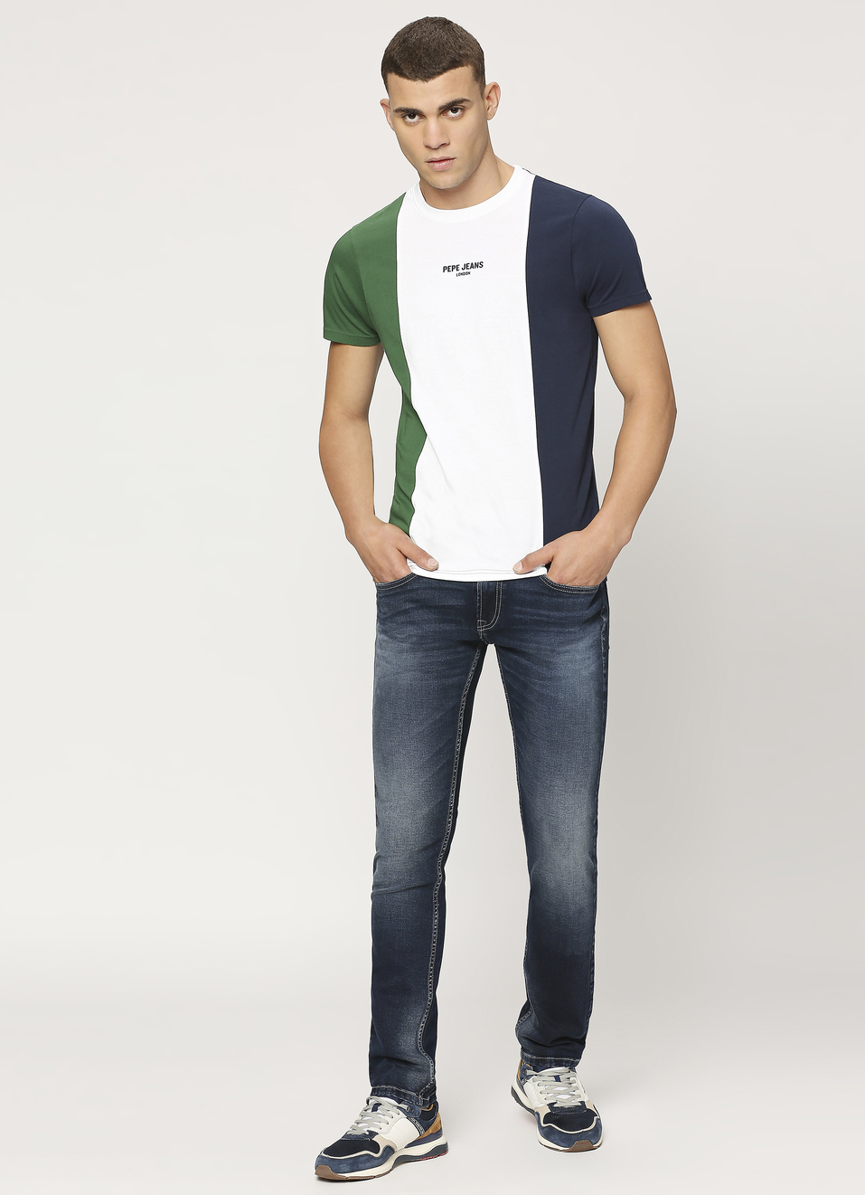 White Colour Block Short Sleeve T-shirt, , large image number 6