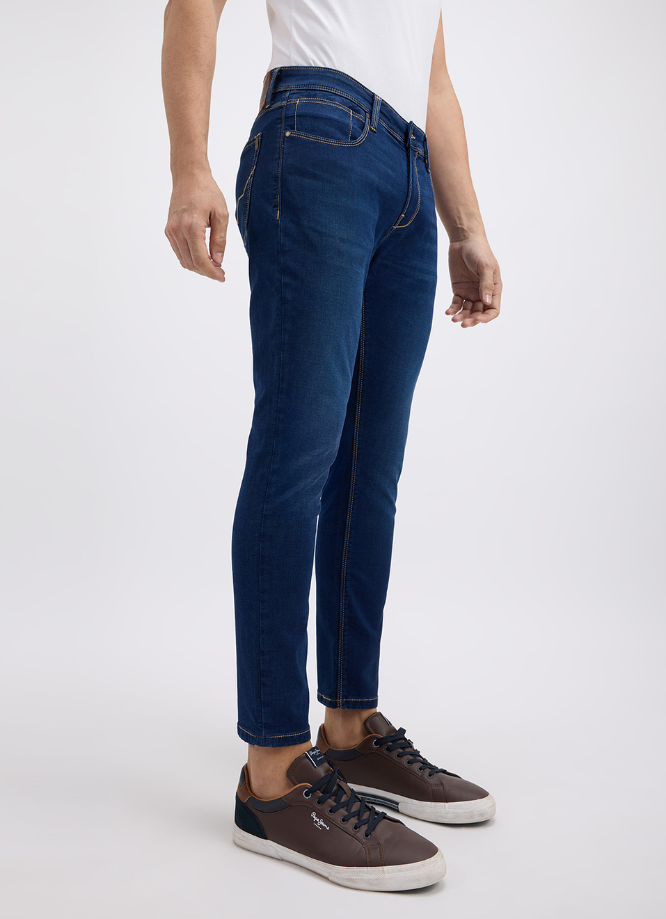 Men Blue Mid Rise Skinny Ankle Length Structured Jeans, , large image number 5