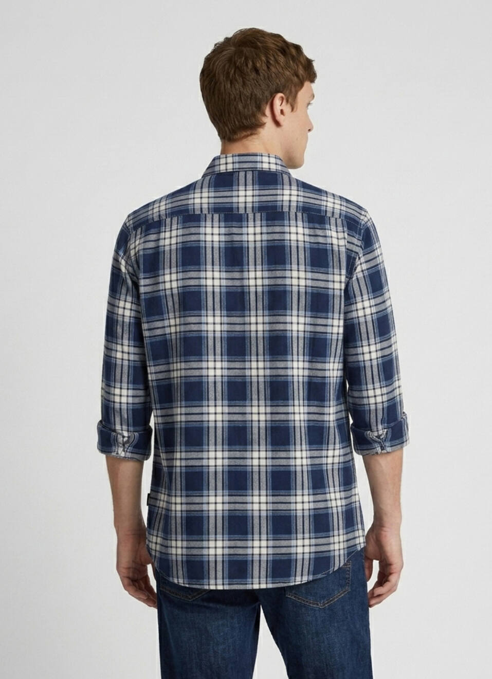 Men Blue Checked Herringbone Long Sleeve Shirt, , large image number 2
