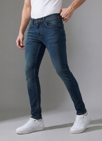 Men Blue Mid Rise Tapered Structured Jogger Like Jeans