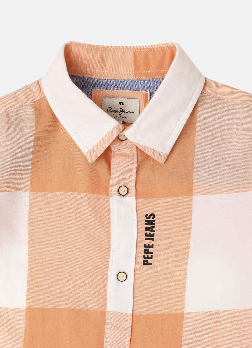 Boys Orange Twill Checks Yarn Dyed Long Sleeve Shirt, , large image number 2