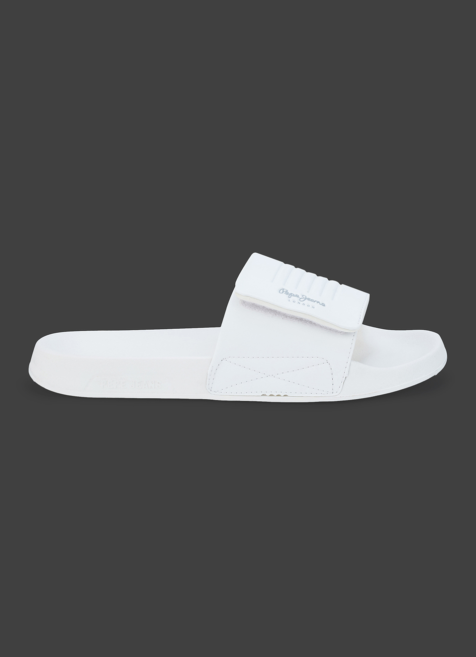 Men White Solid Velcro Strap Slides, , large image number 5