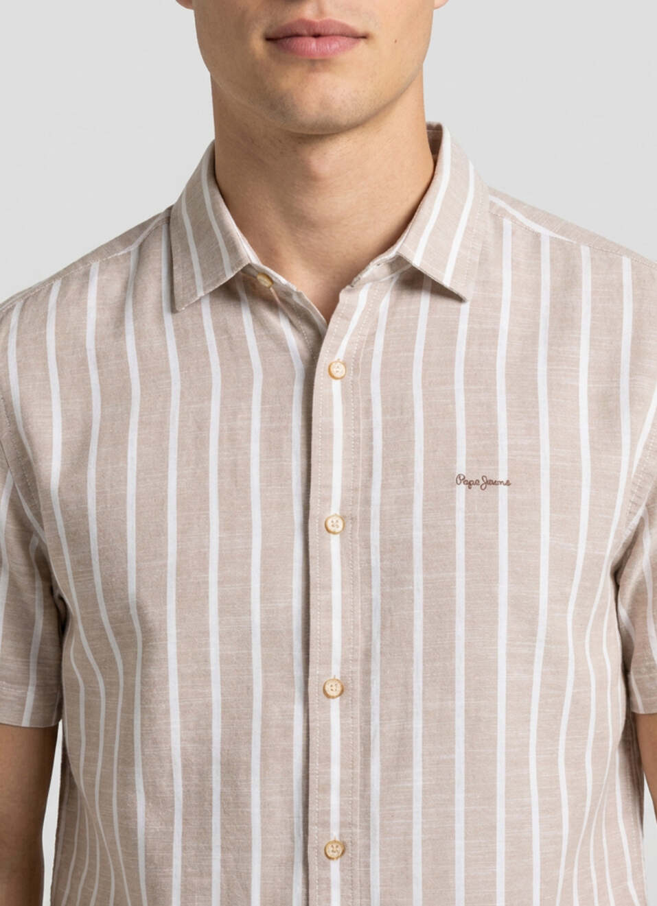 Men Beige Striped Cotton Slub Short Sleeve Shirt, , large image number 4