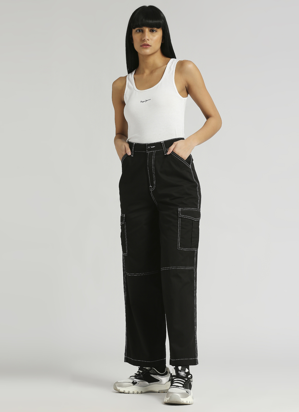 Jet Black High Waist Loose Fit Pants, , large image number 5