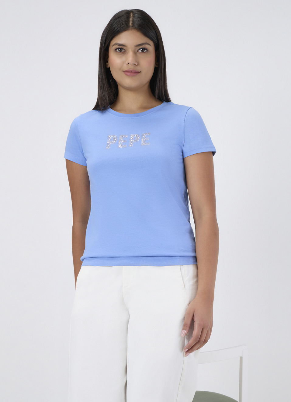 Women Blue Embellished T-shirt, , large image number 0