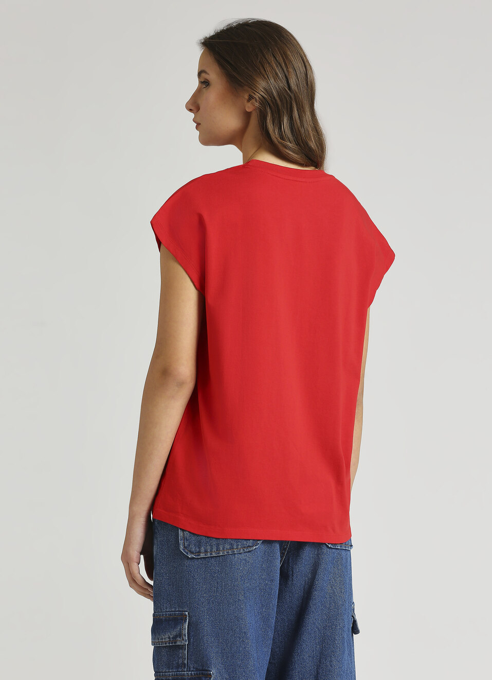 Red Oversized Graphic Print Extended Shoulder T-shirt, , large image number 2