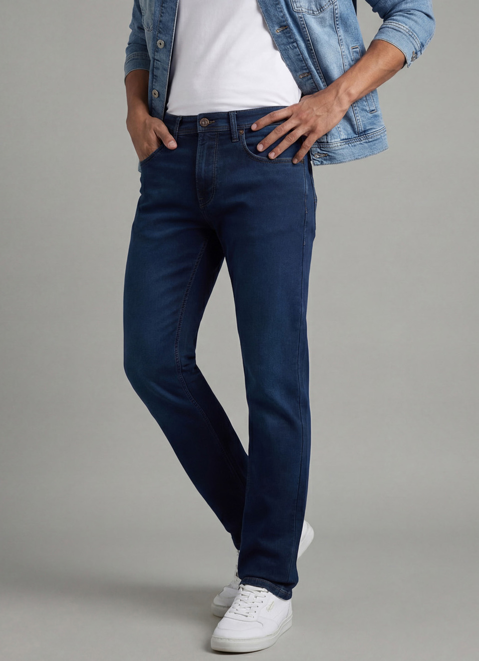 Men Blue Mid Rise Straight Gymindigo Jogger Like Jeans, , large image number 0