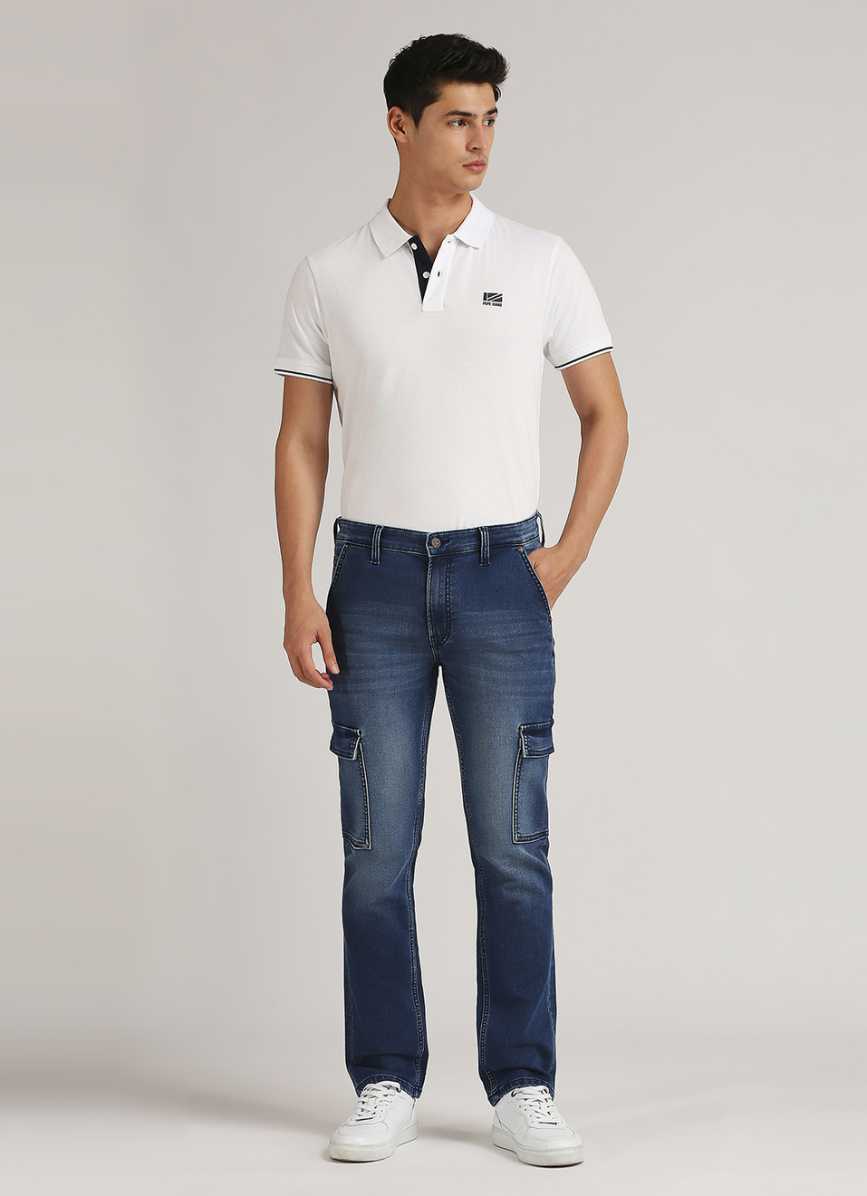 Cargo Straight Mid Rise Dark Blue Jeans, , large image number 1