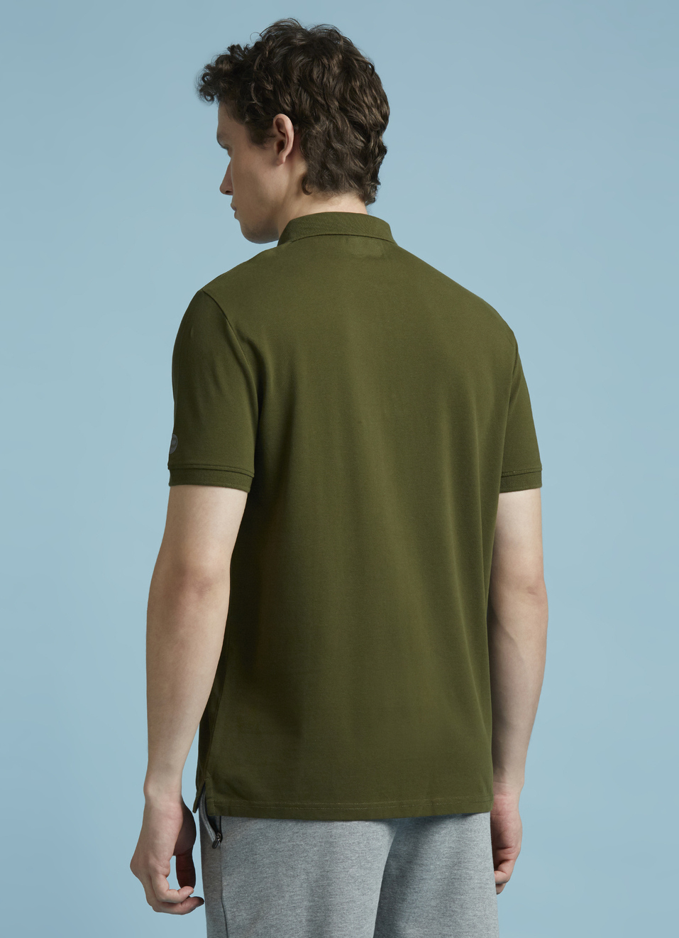 Olive Short Sleeves Zipper Stretch Polo, , large image number 2