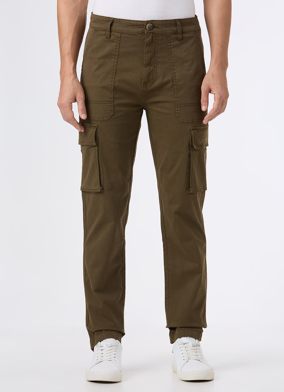 Men Olive Overdyed Mid Rise Utility Stretch Cargo Pants, , large image number 2