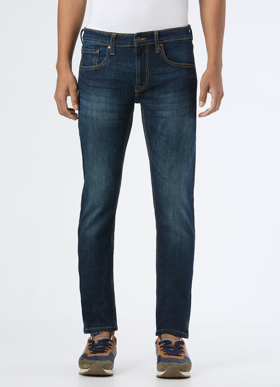 Men Dark Blue Faded Low Rise Slim Fit Stretchable Jeans, , large image number 6