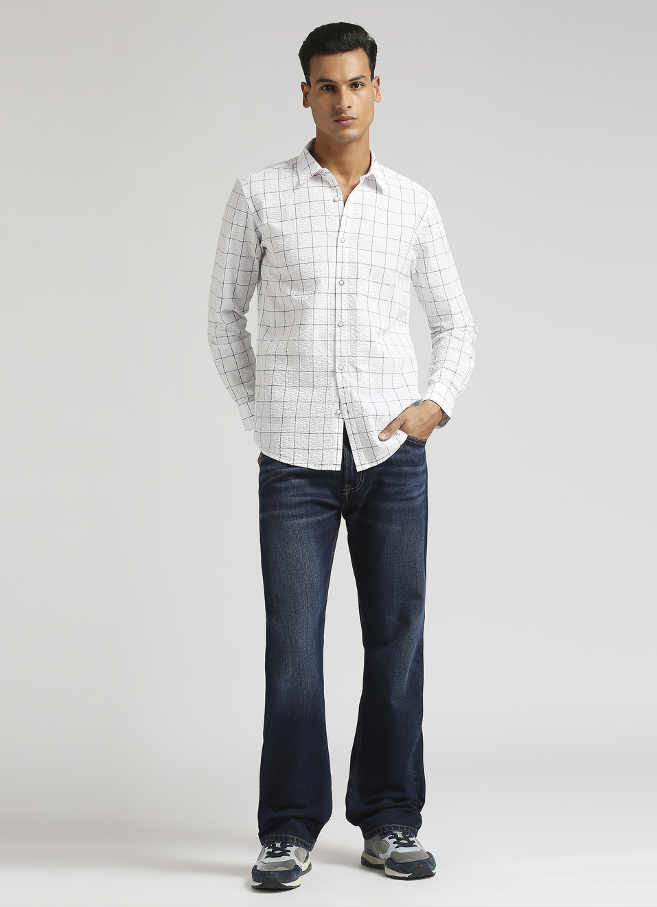 White Checks Seersucker Long Sleeve Shirt, , large image number 0