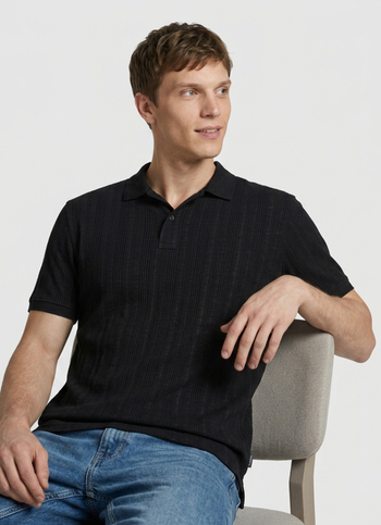Men Black Striped Polo Collar T-shirt