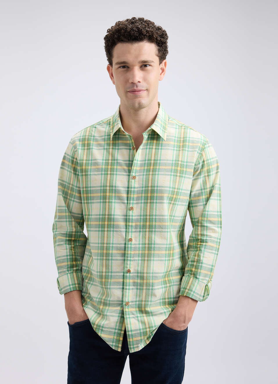 Men Green Check Full Sleeve Shirt, , large image number 1