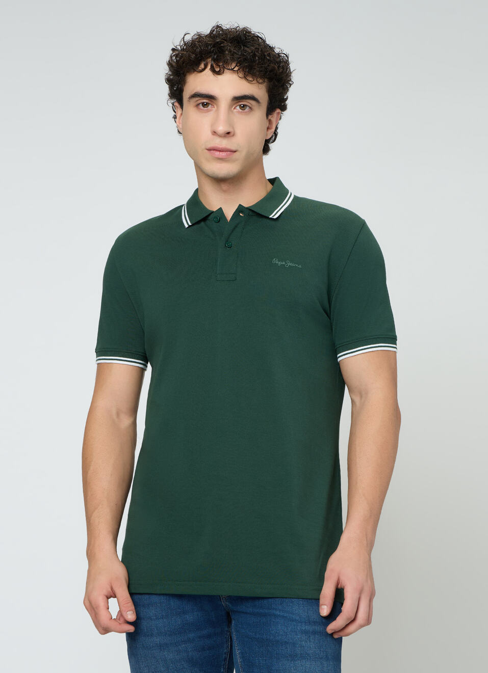 Men Green Solid Polo Collar T-shirt, , large image number 1