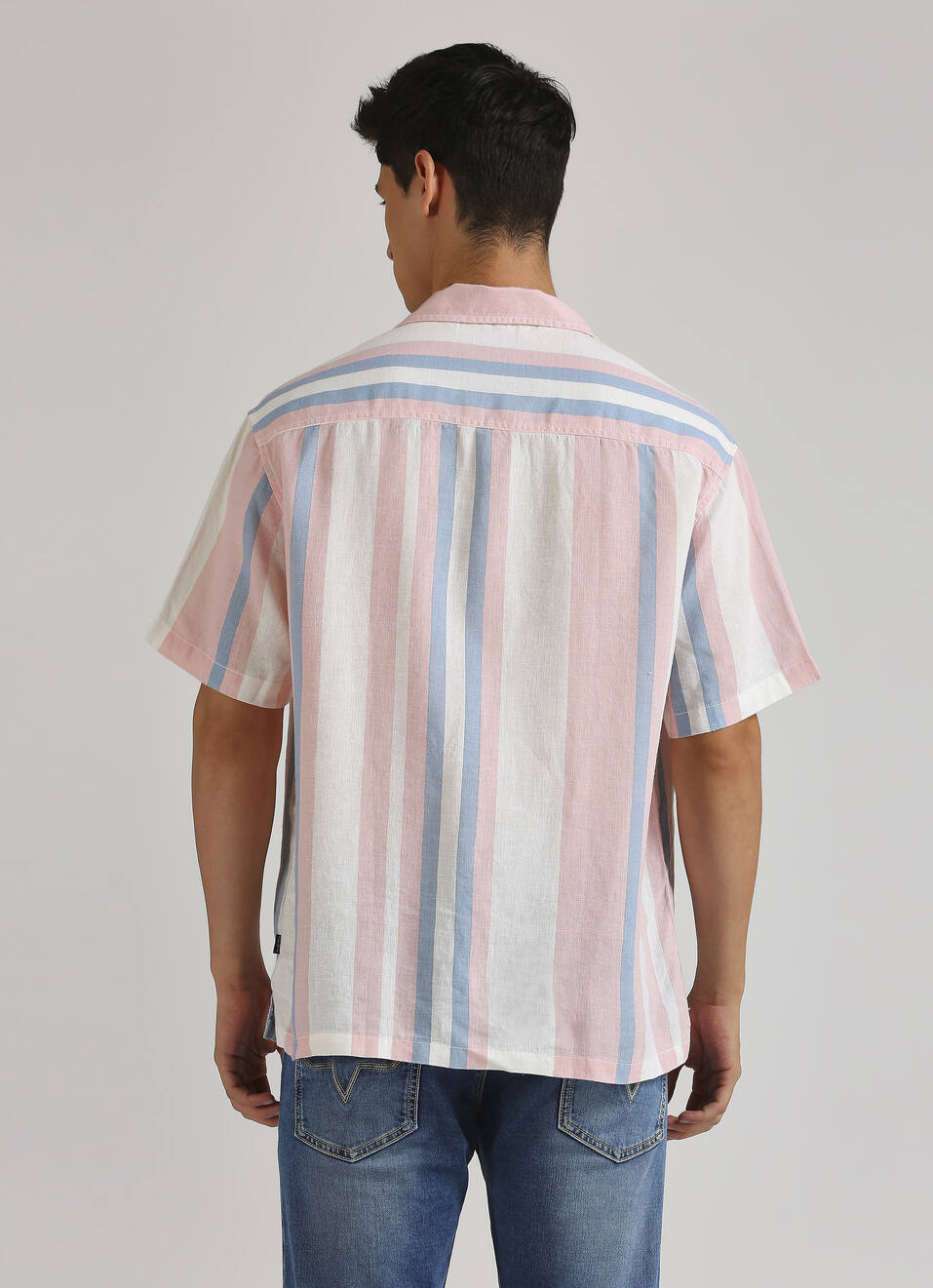 Pink Stripes Resort Collar Linen Short Sleeve Shirt, , large image number 2