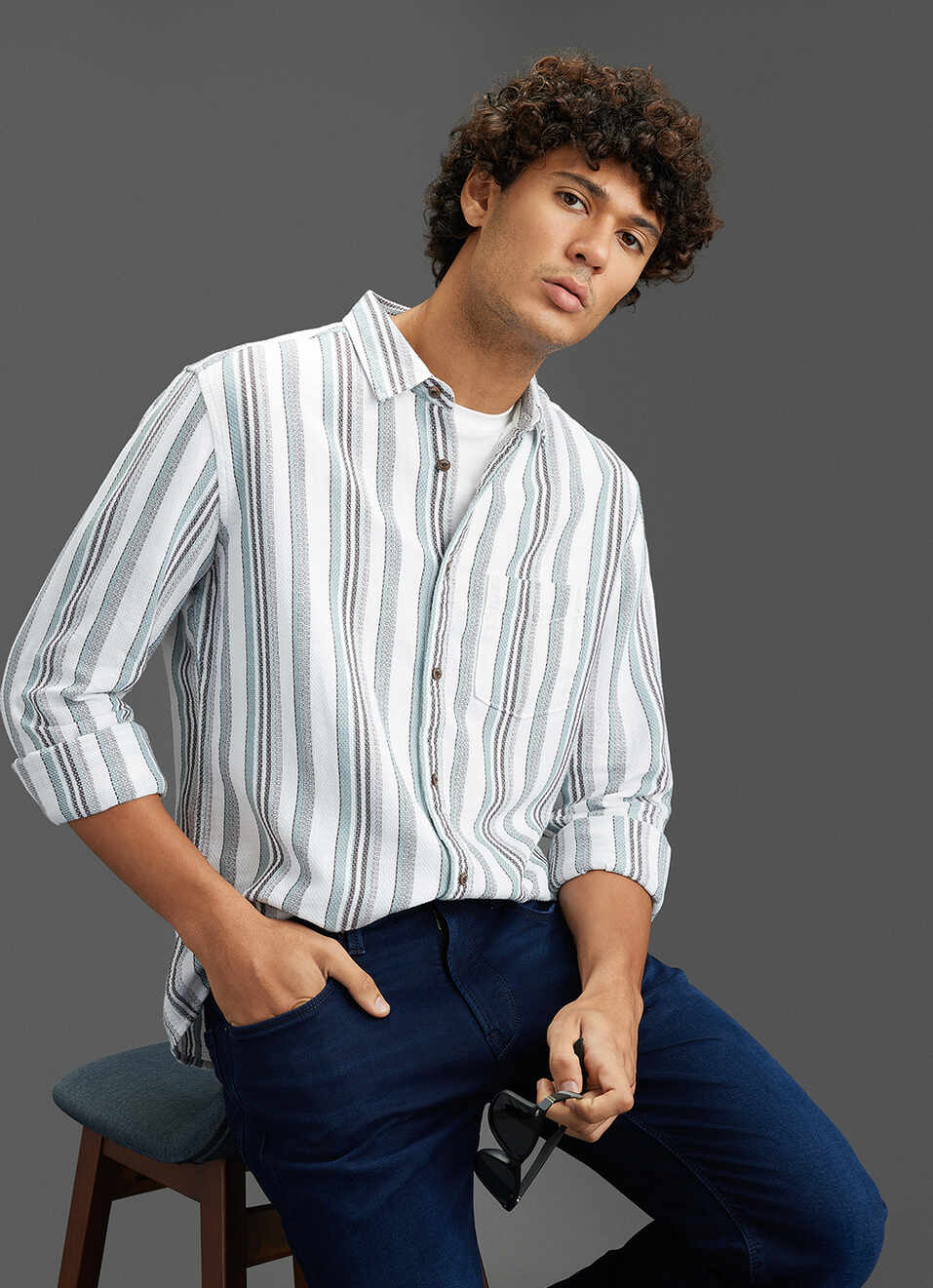 Men Beige Striped Regular Fit Full Sleeve Casual Shirt, , large image number 0