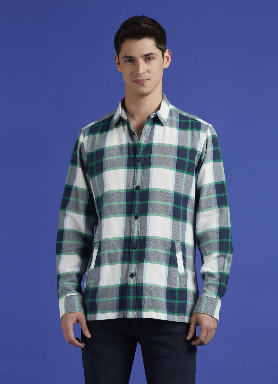 Blue Check Full Sleeve Oversized Shirt, , large image number 1