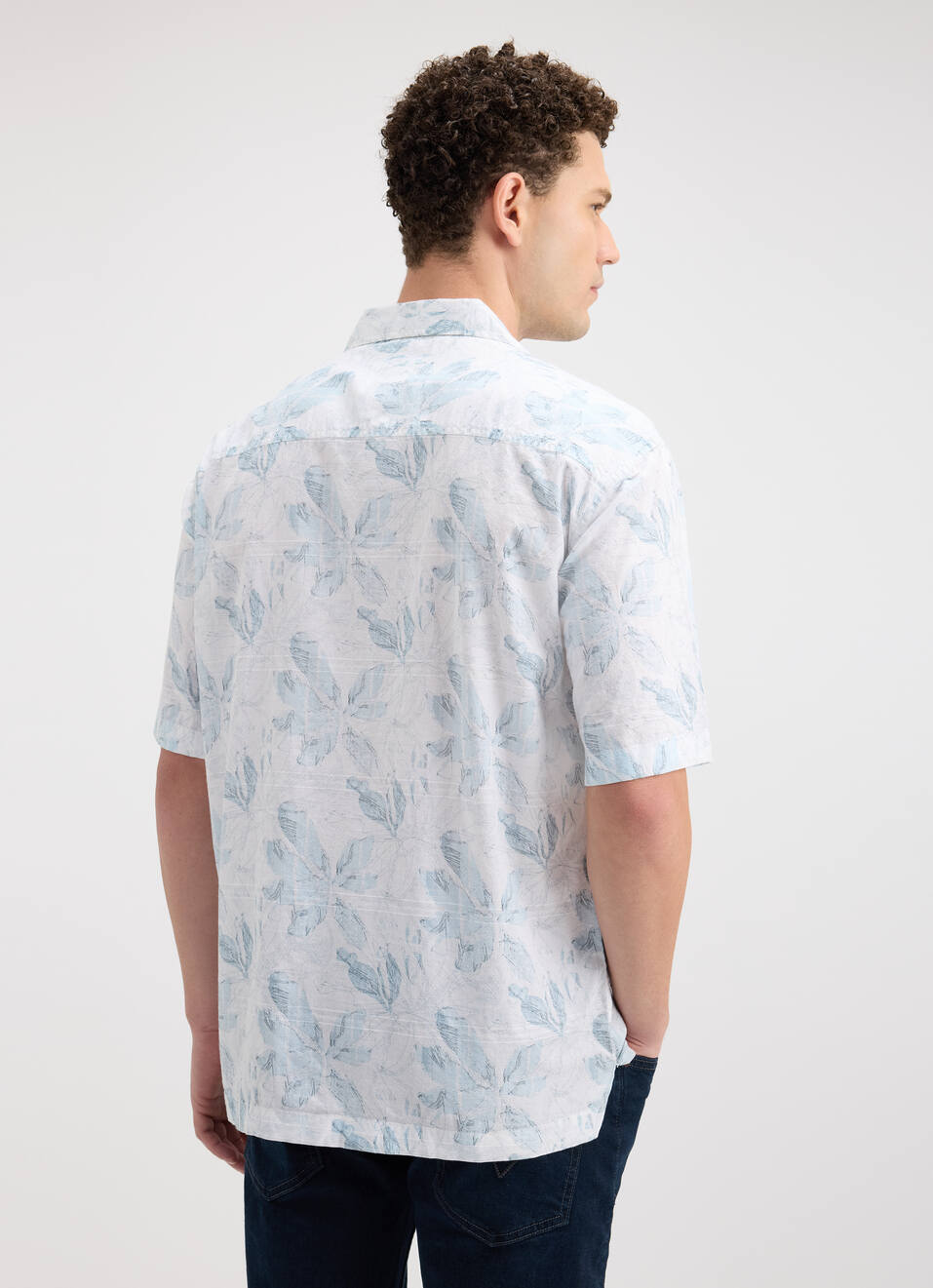 Men Blue Resort Collar Tropical Print Short Sleeve Shirt, , large image number 2
