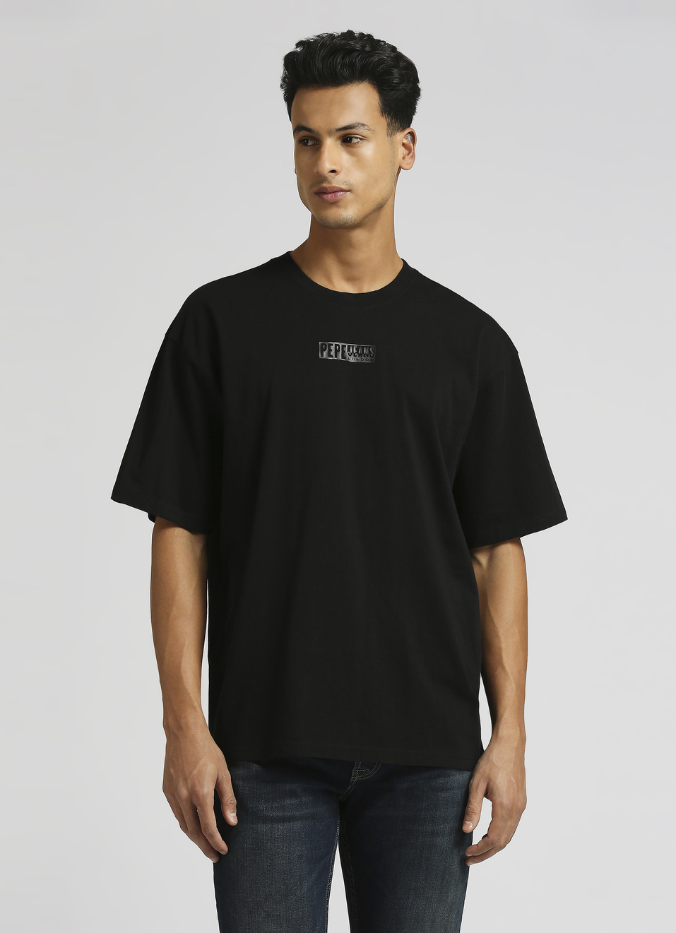 Black Logo Print Oversized Short Sleeve T-shirt, , large image number 1