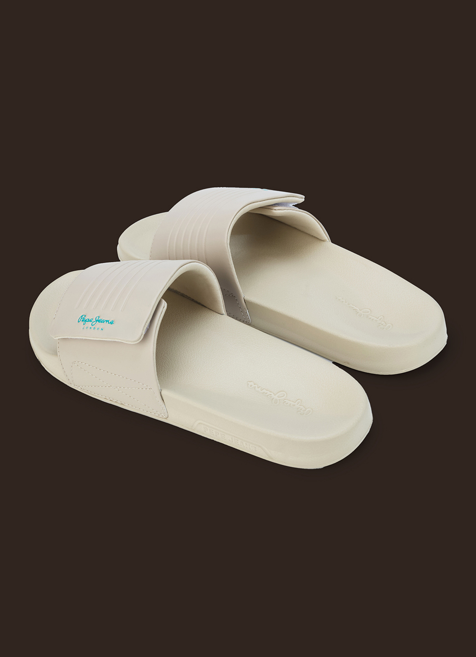 Men Beige Solid Velcro Strap Slides, , large image number 3