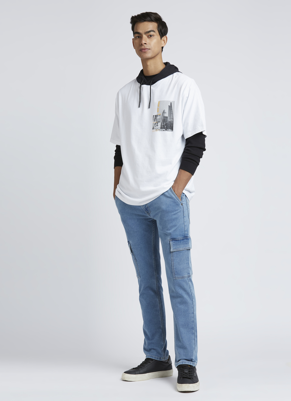 White Short Sleeve Oversized Hooded T-shirt, , large image number 5