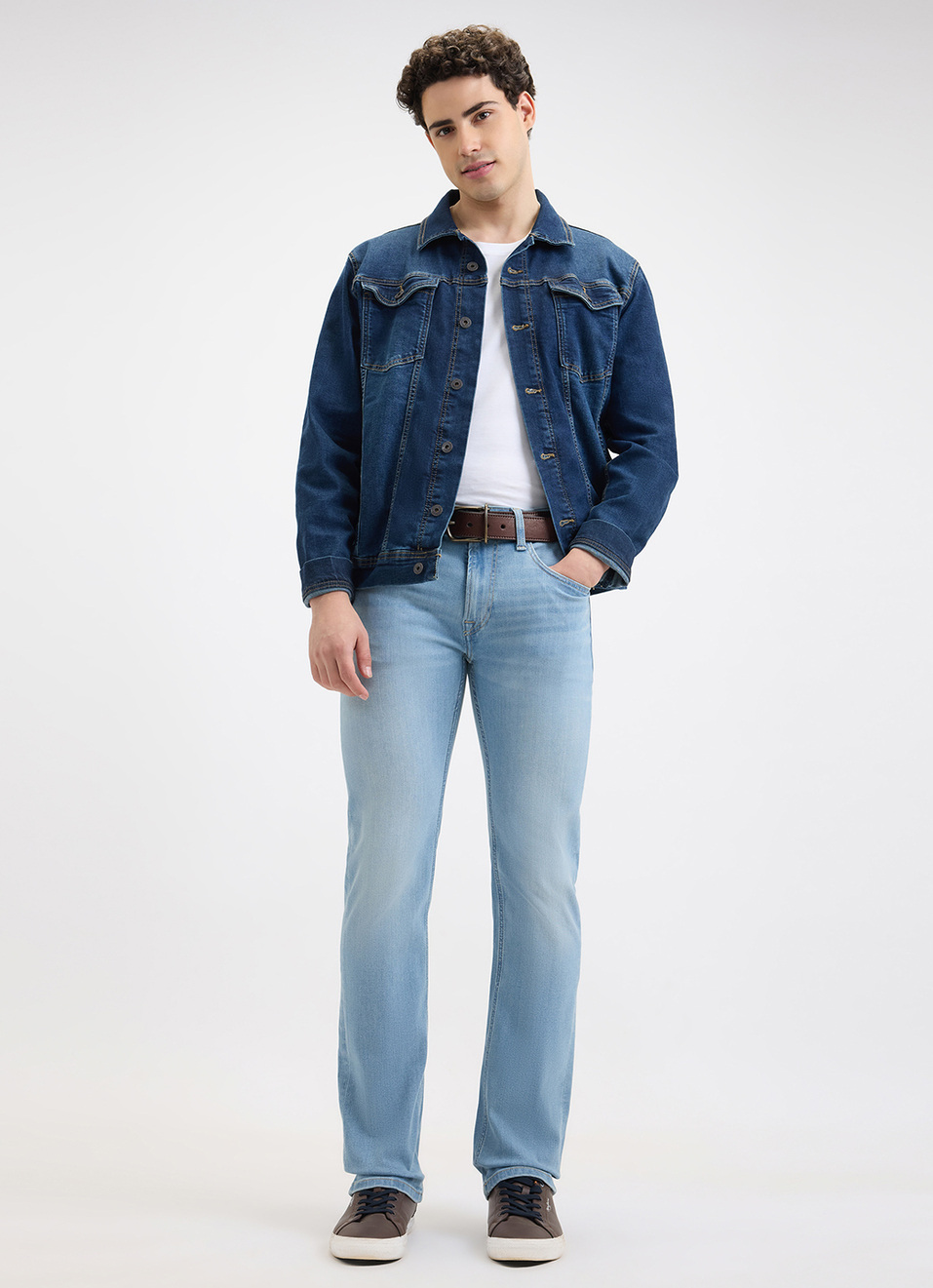 Men Blue Straight Fit Mid Rise Jeans, , large image number 1