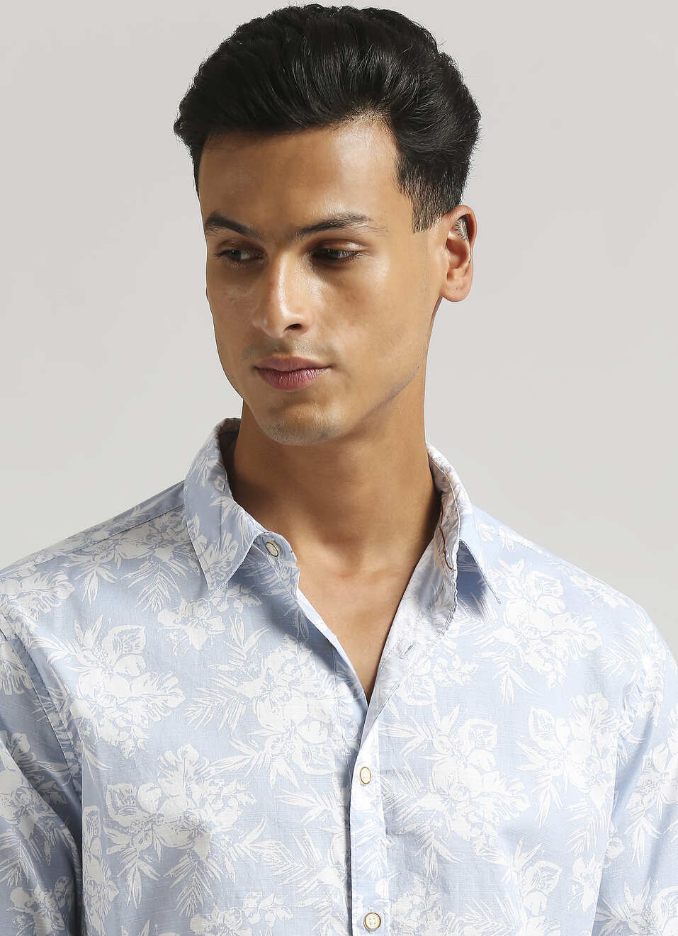 Sky Blue Floral Print Long Sleeve Shirt, , large image number 4