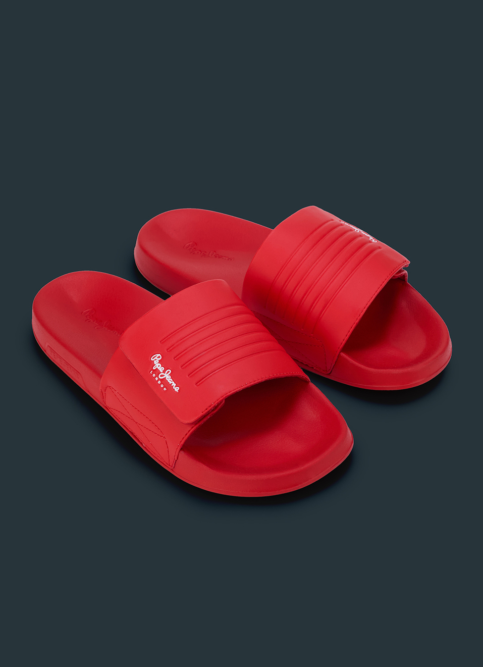 Men Scarlet Red Solid Velcro Strap Slides, , large image number 2