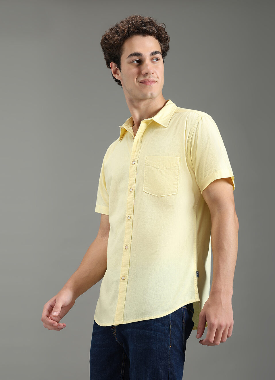 Men Yellow Solid Short Sleeve Shirt, , large image number 7