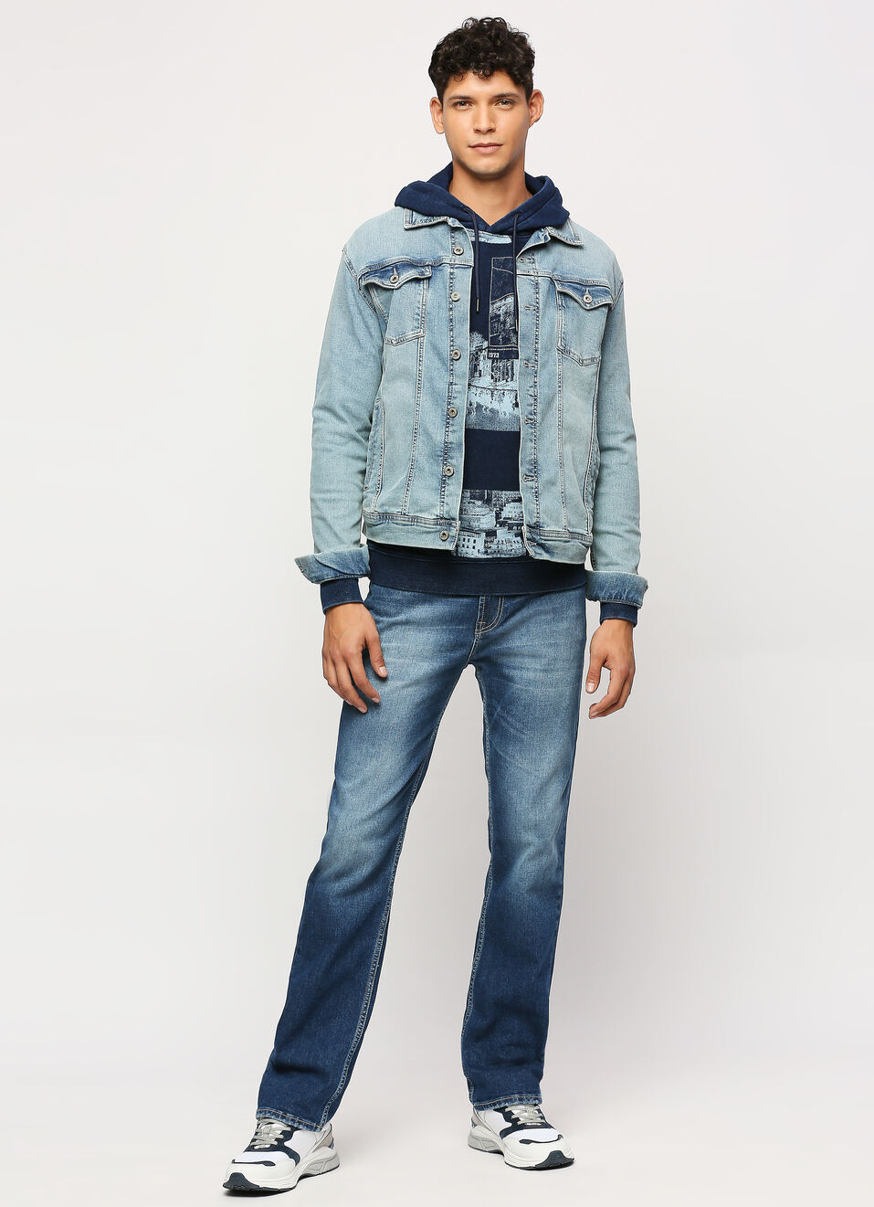 Indigo Graphic Printed Hooded Sweatshirt, , large image number 0