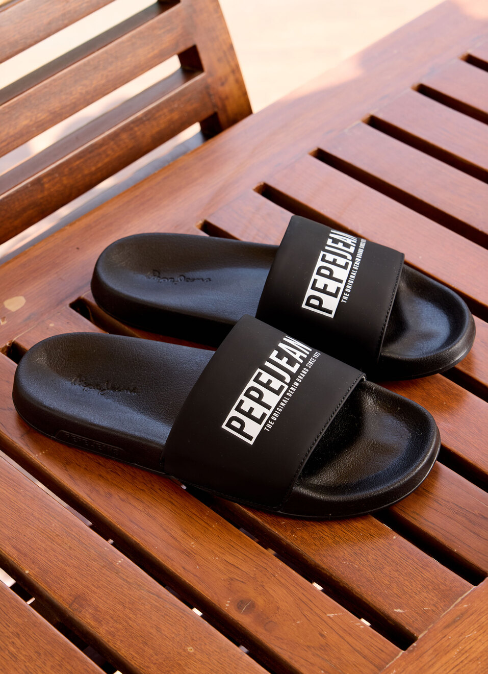 Black Logo Printed Anti-skid Beach Slides, , large image number 0