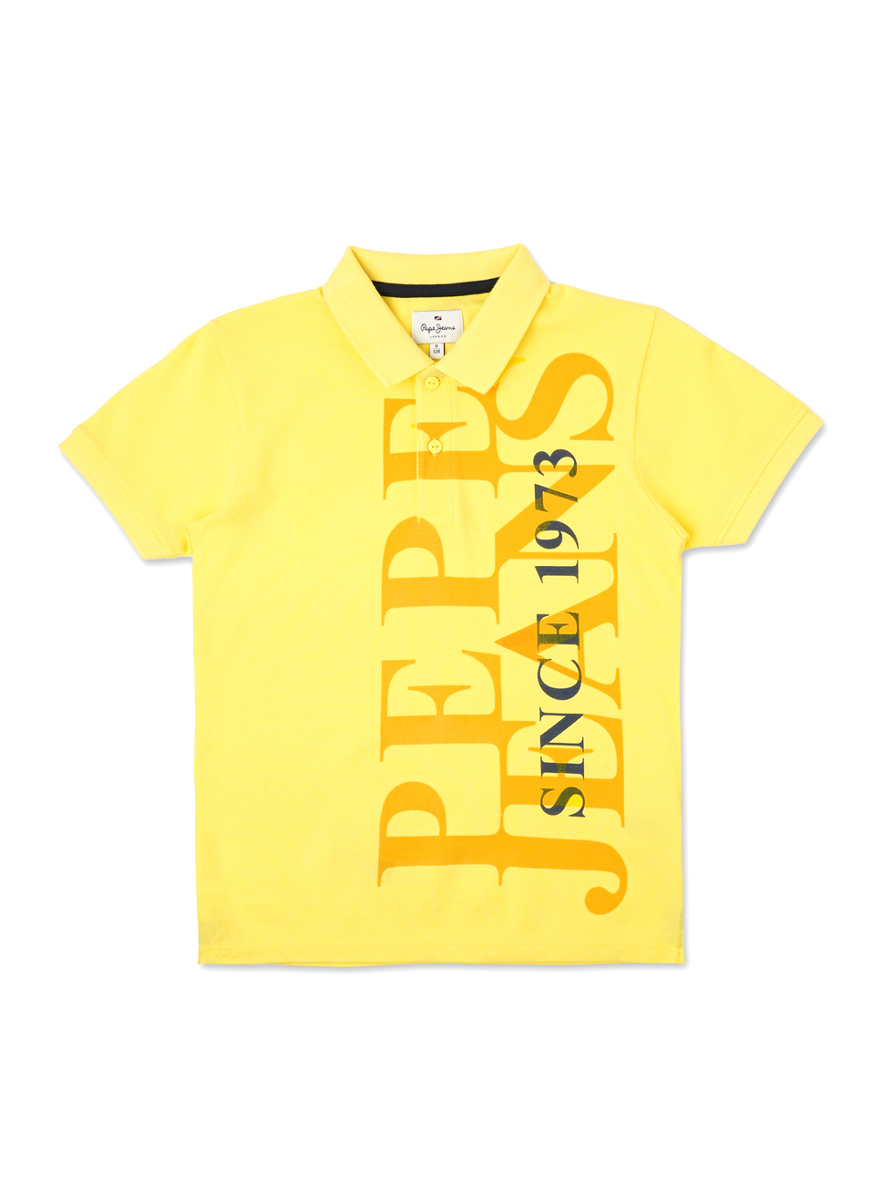 Boys Pop Yellow Brand Print Pique Short Sleeve Polo, , large image number 0